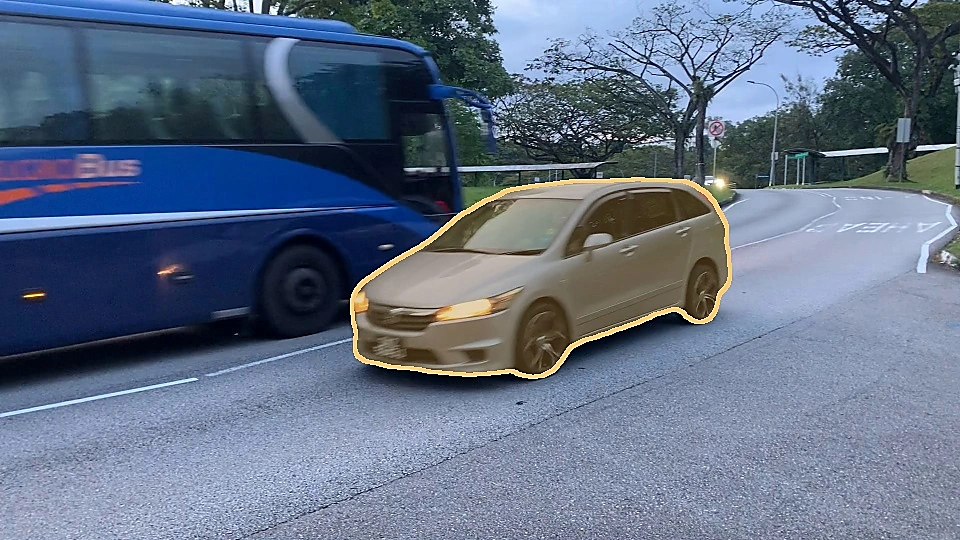 Video segmentation example with a highlighted mask from the paper